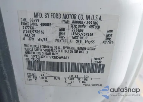 1999 Ford F-250 Lariat/Xl/Xlt из США, поврежденный, VIN 1FTNX21F9XED69467